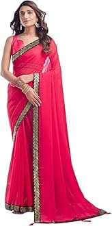 SIRILWomen's Georgette Lace Boarder Saree With Unstitched Blouse Piece