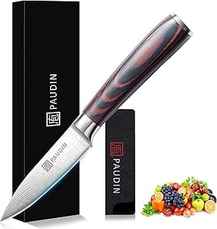 – Kitchen Paring Knife, 3.5 inch Fruit Knife, Small Kitchen Knive, High Carbon 5Cr15Mov Stainless Steel Froged Chef Peeling Knives, Comfortable Ergonomic Wooden Handle with Elegant Gift Box