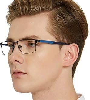 OCCI CHIARI Blue Light Filter Computer Glasses for Mens Rectangle Eyewear Clear Optical Eyeglasses Frame (Blue Black)