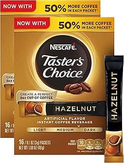 Taster's Choice, Instant Coffee Beverage, Hazelnut, 16 Packets, 0.1 oz (3 g) Each - 2pc