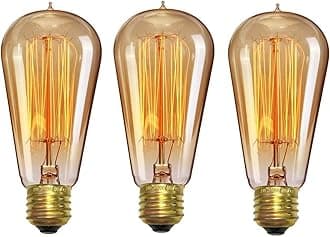 Desidiya Edison Tungsten Filament Antique Glass Light Bulbs Vintage Base E27 Bulb Yellow Light For Home Decoration Living Room/Hall/Balcony/Restaurant Bar Lighting (Pack Of 3), Incandescent