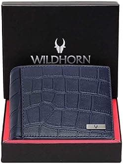 India RFID Protected Leather Men's Wallet, BLUE CRO, Contemporary
