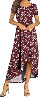 AYIFU Womens Summer Dresses High Low Slit Hem Casual Short Sleeve Maxi Dress with Buttons