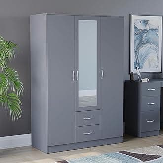 Vida Designs Riano Wardrobe, With Shelf & Hanging Rail Bedroom Storage Furniture (Grey, 3 Door Mirrored)