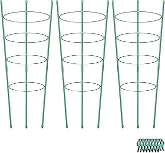 Plant Support Cages for Climbing Plant Upgrade Flower Tomato cage with Stand Stakes and Stable Support Rings, 3 Pack with 12 Clips (36")