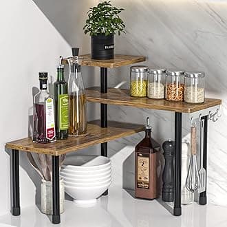 JayRex Countertop Organizer Organization, 3 Tier Moveable Corner Shelf Organizer for Kitchen, Bathroom, Spice Rack, Coffee Area, Over Sink, Dresser Table (Rustic Brown)
