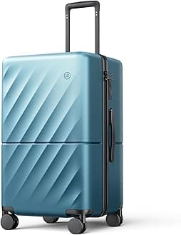 NINETYGO Carry On Suitcase, Checked Trunk Luggage with Double Spinner Wheels, Anti-Burst Zipper, Hard Case PC Suitcase Carry On, Lightweight Travel Luggage, TSA Approved, 03-Topaz Blue (Hudson