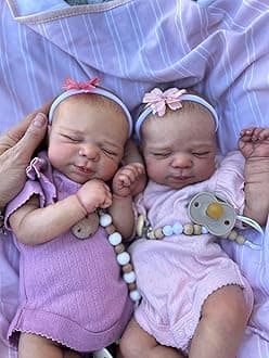 18 inch Lifelike Twin Reborn Baby Dolls Girl, Realistic Silicone Newborn Baby Doll Twins with Soft Cuddle Cloth Body Full Vinyl Limbs Real Looking Babies Boy Dolls with Accessories