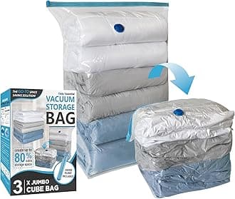 3 Pack Cube Vacuum Storage Bags (39x31x17 Inch), Extra Large Vacuum Sealed Storage Bags for Bedding, Clothing, Comforters, Blankets for Space Saving