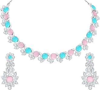 Atasi InternationalCrystal Necklace Jewellery Set with Earrings for Women and Girls| Stylish Accessory for Parties, Weddings, and Festivals | Ideal Gift for Special Occasions