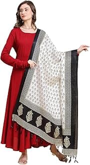 Women's Printed & Black Art Silk Dupatta Free White