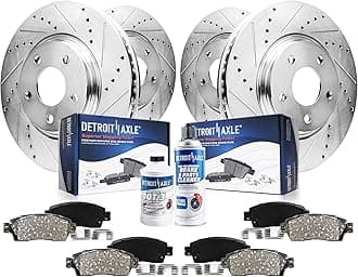 Detroit Axle - Brake Kit for Audi Q7 Porsche Cayenne Volkswagen Touareg Drilled and Slotted Brake Rotors Ceramic Brakes Pads Front and Rear Replacement: 13.78" inch Front and 12.99" inch Rear Rotors