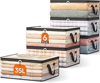 Lifewit 6 Pack Clear Clothes Storage Bags, 35L Plastic Blanket Vinyl Foldable Moving Bags with Zipper, Closet Organizers and Storage Containers for Bedding, Duvet, Pillow