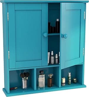 TaoHFE Turquoise Bathroom Cabinet,Bathroom Wall Cabinet with 2 Door Adjustable Shelves,Over The Toilet Storage Cabinet,Blue Bathrooms Cabinet Wall Mounted,Medicine Cabinets for Laundry