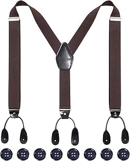 Men Button Suspenders Adjustable, Heavy Duty Y-Back Elastic Tuxedo Elastic Mens Suspenders with Leather Buttons End