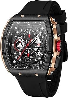 Watches for Men Luxury Skeleton Tonneau Watch for Men Waterproof Adjustable Silicone Strap Steampunk Style Chronograph Calendar Date Business Luminous Cool Large Square Face Wristwatch, E-Black rose