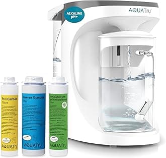 AquaTru Carafe with Alkaline Mineral Boost VOC Filter | Countertop Water Purifier with Exclusive 4-Stage Ultra Reverse Osmosis Technology (No Plumbing or Installation Required) | BPA Free
