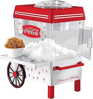 Nostalgia Coca-Cola Snow Cone Shaved Ice Machine - Coke Retro Table-Top Slushie Machine Makes 20 Icy Treats - Includes 2 Reusable Plastic Cups & Ice Scoop - White & Red