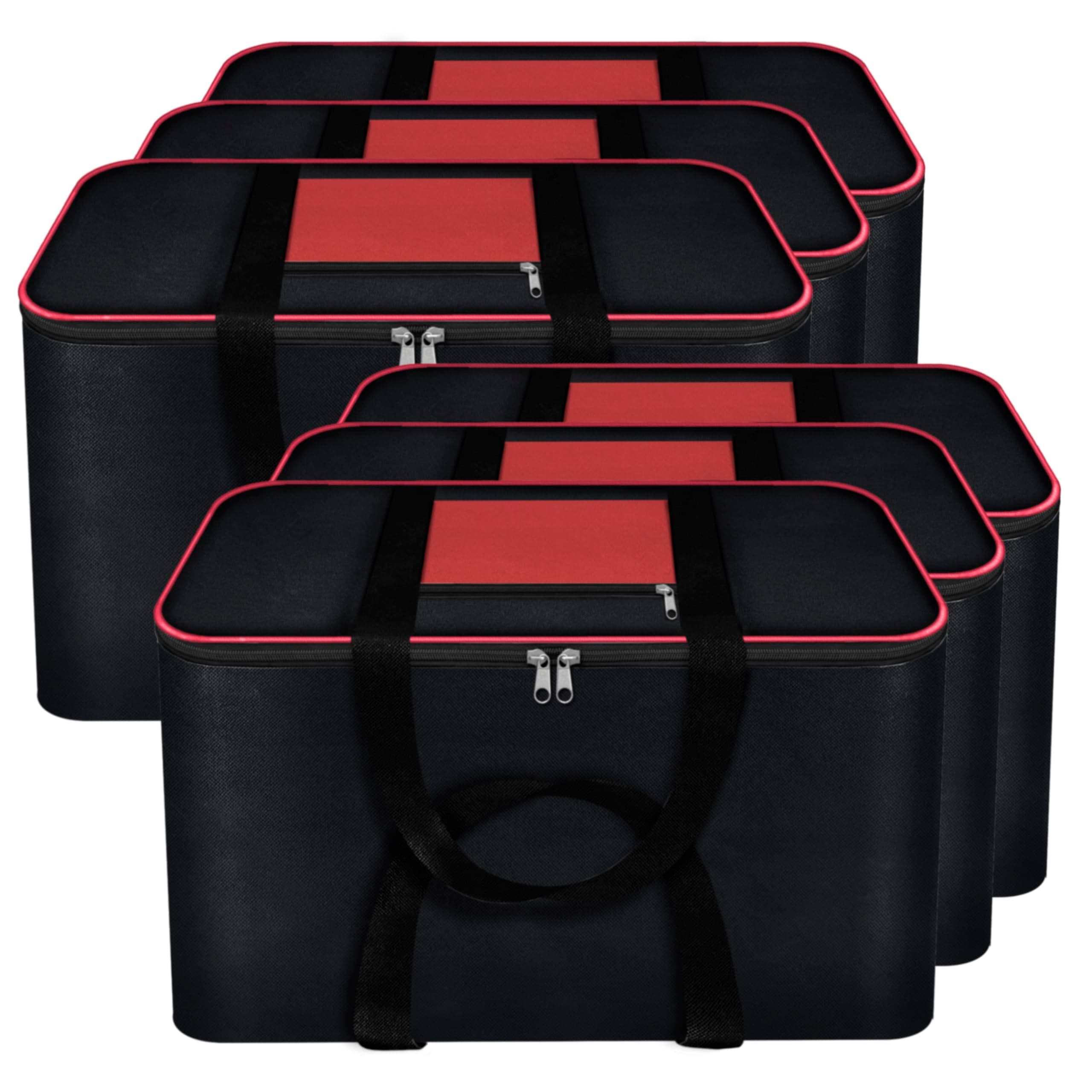Storite Nylon 6 Pack Big Underbed Storage Bag Moisture Proof Cloth Organizer for Blankets with Zippered Closure and Handle (Red, Black, 54x46x28cm), Rectangular