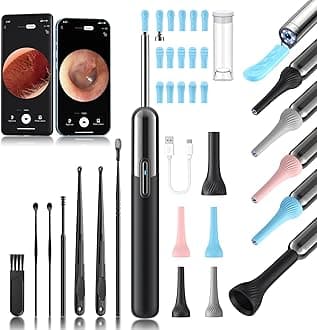 Ear Wax Removal, 3 in 1 Earwax Removal Kit, 1080P HD Ear Cleaner with Camera, FSA HSA Eligible, Otoscope with 7 Ear Spoon, Ear Cleaning 6 LED Lights 15 Ear Tips, Ear Camera for iOS & Android