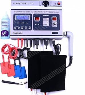 5 in 1 Physiotherapy Machine Combo | IFT, TENS, MS & Ultrasound Therapy Machine | Electrotherapy & Ultrasonic Pain Relief Device | Professional Physio Equipment with Electrodes, Probe & Gel
