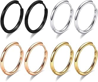 Yesteel316L Surgical Steel Hoop Earrings, 6mm-20mm Huggie Hoop Earrings Men Hypoallergenic, Small Sleeper Mens Hoop Earrings Cartilage Earrings for Women 20G 18G