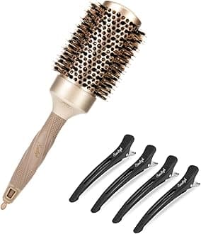 Sndyi Professional Round Brush 1.7" for Women Blow Drying, Barrel Brush with Boar Bristle, Nano Thermal Ceramic & Ionic Hair Brush for Styling, Curling, Strengthening + 4 Sectioning Hair Clips