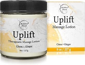 Brookethorne Naturals Uplift Massage Lotion Massage Cream for Massage Therapy & Home Use. Moisturizing Lotion for Effortless Glide. Shea Butter, Coconut Oil, Aloe Vera & Ginger Citrus Essential Oils -