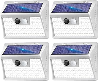 Solar Lights Outdoor 4 Pack, 140LED/3 Modes Motion Sensor Wall Lights Solar Powered, Wireless IP65 Waterproof Solar Wall Lights Outside Lights, Bright for Deck Fence Patio Front Door, White Light