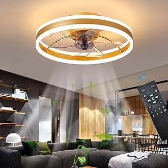 LED Ceiling Fan with Lights, Reversible Remote, 6 Speeds Modern Bedroom Fan Light, Quiet Dimmable Small Ceiling Light for Living Room, Gold 50CM