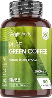 Pure Green Coffee Capsules | 21,000mg per Serving | 90 Unroasted Green Coffee Capsules | Vegan | Natural Source of Chlorogenic Acid | Made in Britain