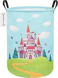QUEENLALA Large Storage Basket,Laundry Hamper/Bathroom/Home Decor/Collapsible Round Storage Bin,Boys and Girls Hamper/Boxes/Clothing(Round-Forest Castle)