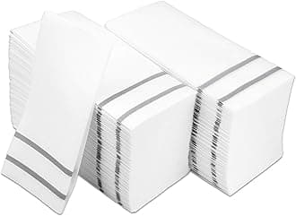 Disposable Hand Towels for Bathroom, Silver Design 200 Disposable Linen-Feel Guest Towels – Formal Dinner, Anniversary, and Wedding Napkins for Tables, Guestrooms, Restrooms - 8.5x 4-Inches Folded,