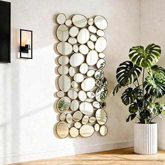 Gold Wall Mirrors Decorative - 51"x23" Large Modern Wall Mirror for Home Decor, 55 Pieces Multi-Size Pebble Design Metal Framed Accent Mirror for Entryway Bedroom Living Room Wall Art Decor