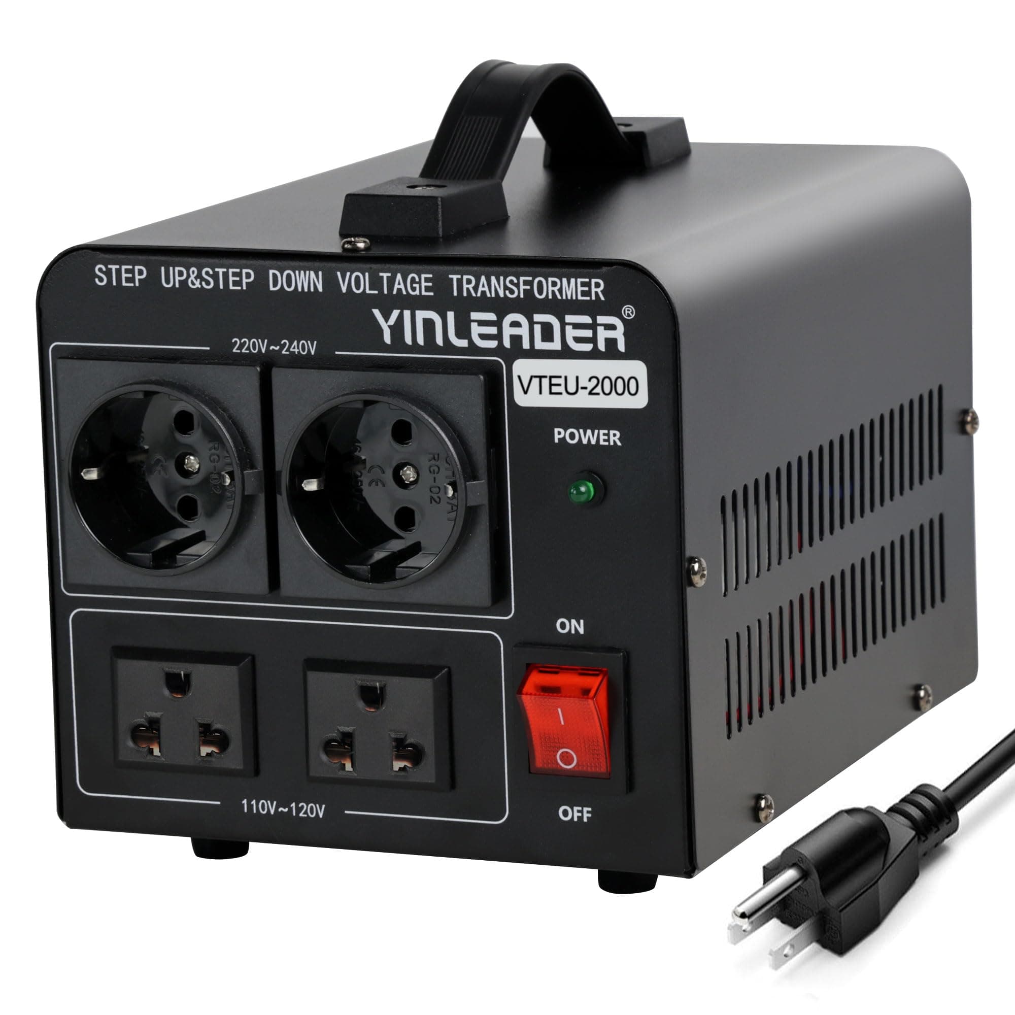 Yinleader 2000W Step Up/Down Transformer,Convert 110/120V to 220/240 Volt OR Convert 220V to 110V Voltage Converter with 2US&2 EU outlets [110V US Power Cord Included Only, No 220V Cord]