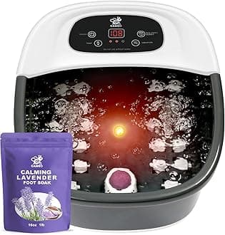 Foot Spa Bath Massager with Heat Bubbles and Vibration Massage and Jets, 16 OZ Calming Lavender Foot Soak Epsom Salt, CANGO Foot Soaker With Infrared Light, 22 Massage Rollers, Adjustable Temp - Black