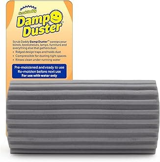 Scrub Daddy Damp Duster, Multipurpose Dusters for Cleaning - Wooden & Venetian Blind Cleaner Tool, Ridged Wet Dust Sponge for Skirting Board, Radiator, Blinds & Mirrors, Home Cleaning Products, Grey