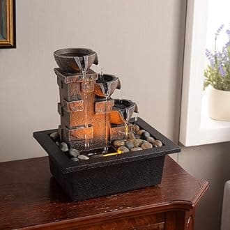 GOSSI Imitation Stone Wall Tabletop Fountain Includes Many Natural River Rock Office Relaxing Waterfall Meditation Tabletop Fountain LED Lights Fountain(22070)