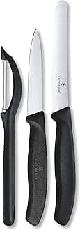 Victorinox Stainless Steel Kitchen Knife Set of 3, Swiss Classic - 11 cm Serrated/Wavy Edge, 8 cm Straight Edge and a Universal Peeler for Professional and Household Kitchen, Black, Swiss Made