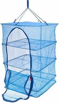 Food Dehydrator 3 Tray Hanging Drying Net/Non Electric/For Drying Herbs, Fruits, Vegetables, Fish (15.7 x 15.7 x 21.5 Inches, Blue)