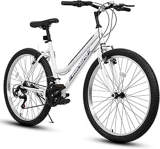 24/26 Inch Mountain Bike for Girls Women, 21 Speed Mountain Bicycle with Dual V-Brake, Carbon Steel Frame, Commuting City Bike to School Work Summer Travel