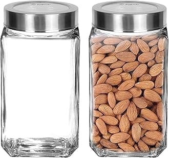 Vency Piramal Glass Cubical Square 1 Ltr Transparent Glass Jars & Containers for Kitchen Pantry- Storage with Lid (1 Ltr, Set Of 2)