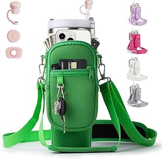 Water Bottle Carrier Bag with Phone Pocket for Stanley 40/30 oz Tumbler Neoprene Water Bottle Holder Pouch with 2 Adjustable Strap & 3 Leak Stoppers for Stanley Cup Accessories