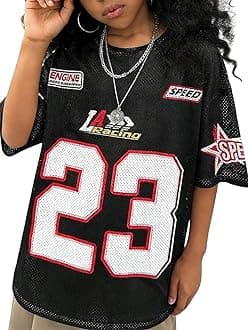 Girl's Jersey Shirts Oversized Y2K Graphic Tees Number Print Half Sleeve Shirts Game Day Outfits