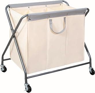 160L Collapsible Laundry Hamper with Wheels, Rolling Laundry Basket, Heavy Duty Cloth Sorter with Removable Bag, Folding X Frame Clothes Organizer Cart for Easy to Store, 3 Section