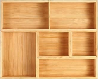 Fabsome Bathroom Drawer Organizer, Bamboo Box Bin for Junk Vanity Desk Makeup Drawer, Small Wooden Container Tea Storage Organization Tray for Kitchen Office, Set of 5