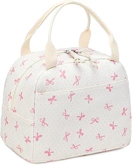 LEDAOU Lunch Box for Women Insulated Lunch Bag Corduroy Lunch Tote Bags Leakproof Cooler Lunch Case for Travel Work Picnic (Pink Bow)