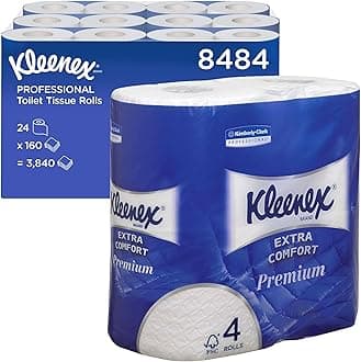 Kleenex Toilet Roll, 4-Ply Premium Quilted Toilet Paper, Soft, Flushable, FSC Certified, Luxury Bathroom Tissue, 24 Rolls x 160 Sheets (3,840 Sheets Total), model nr. 8484
