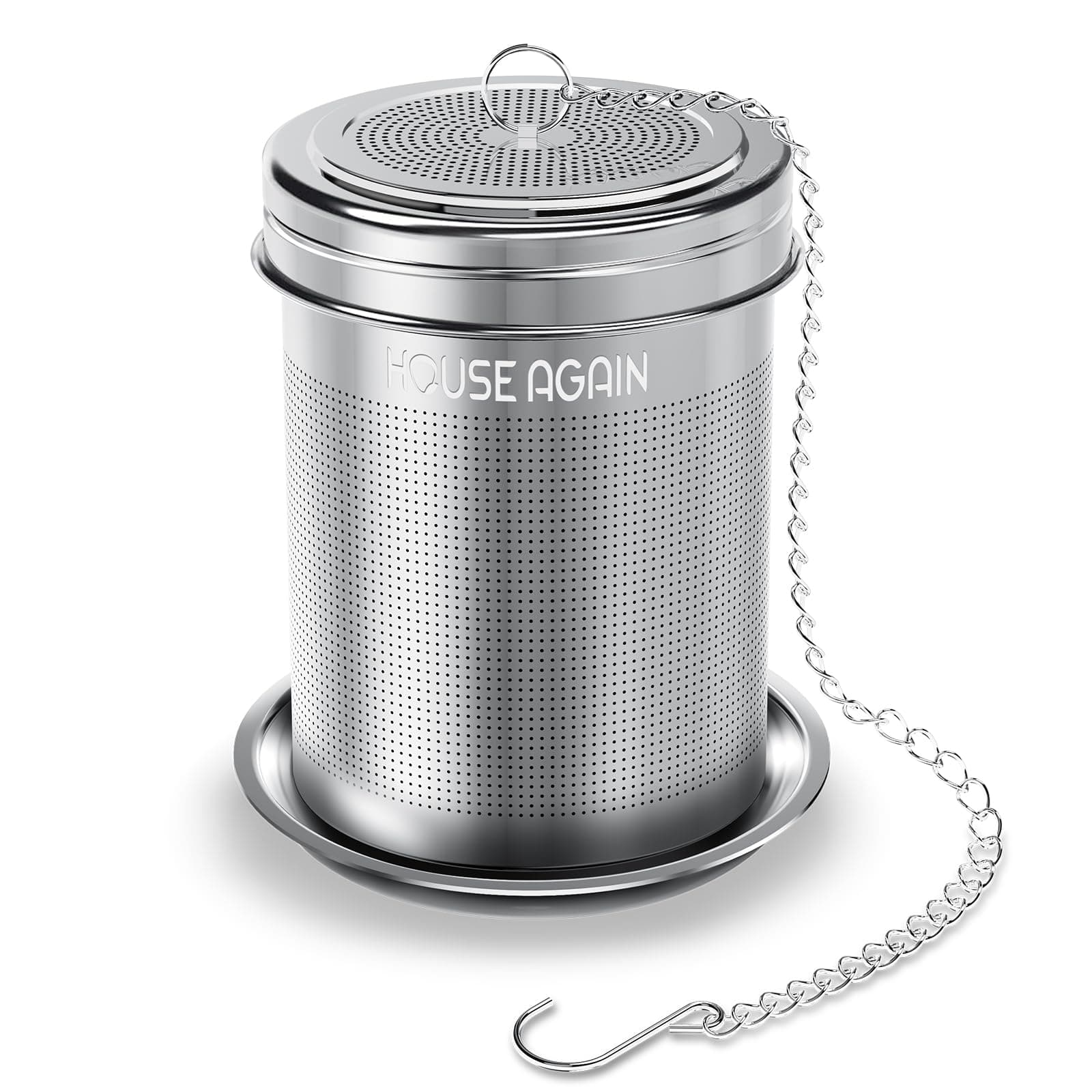 House Again Tea Infuser, Extra Fine Mesh Tea Ball Threaded Connection 18/8 Stainless Steel with Extended Chain Hook for Hanging on Teapots Mugs Cups to Brew Loose Leaf Tea