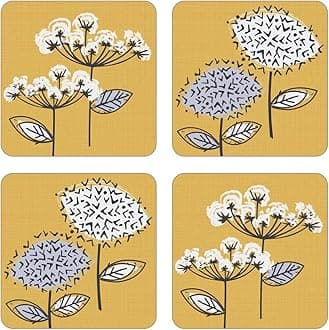 Cooksmart Pack of 4 Drink Coasters | British Designed Eco Cork Drinks Coasters For Modern Homes | Coasters For Drinks For All Types of Cups & Mugs - Retro Meadow